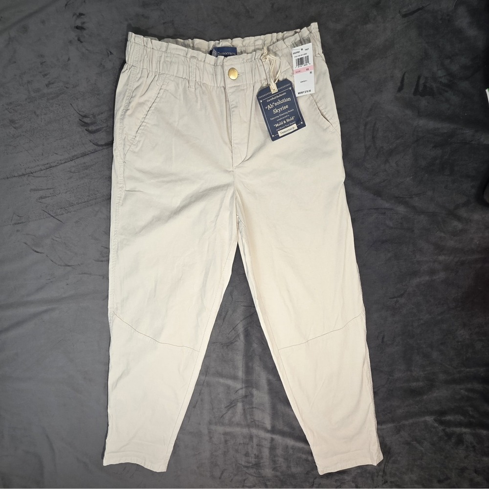 Democracy Absolution Skyrise Womens Crop Pants Ivory Pull On Size 10 NWT